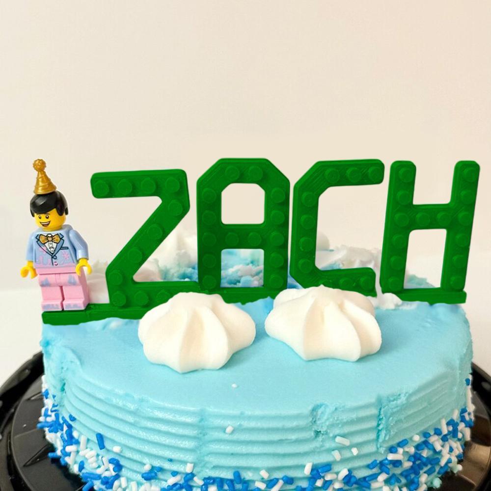 Custom Brick Birthday Topper Cake Set Custom Name Kid Birthday Cake Decor Minifigs not included
