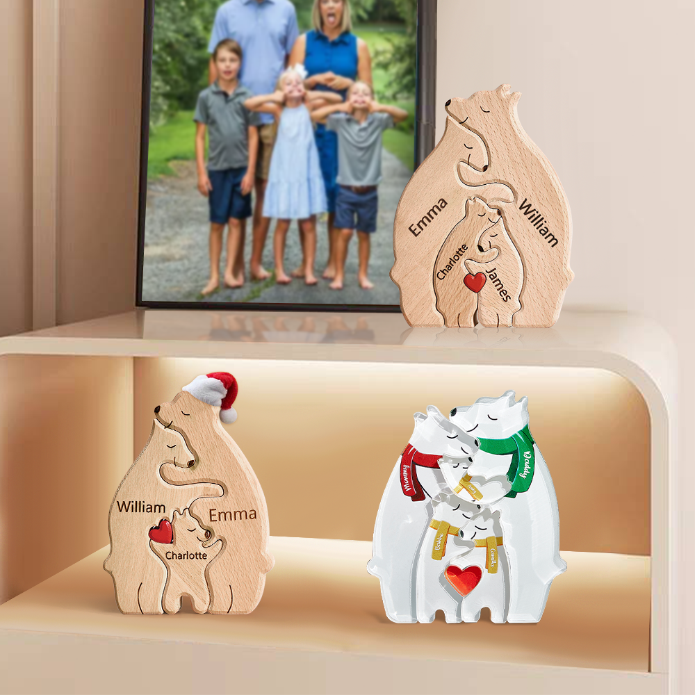 Custom Wooden Bears Family Customized Names Puzzle Home Decor - myphotowallet
