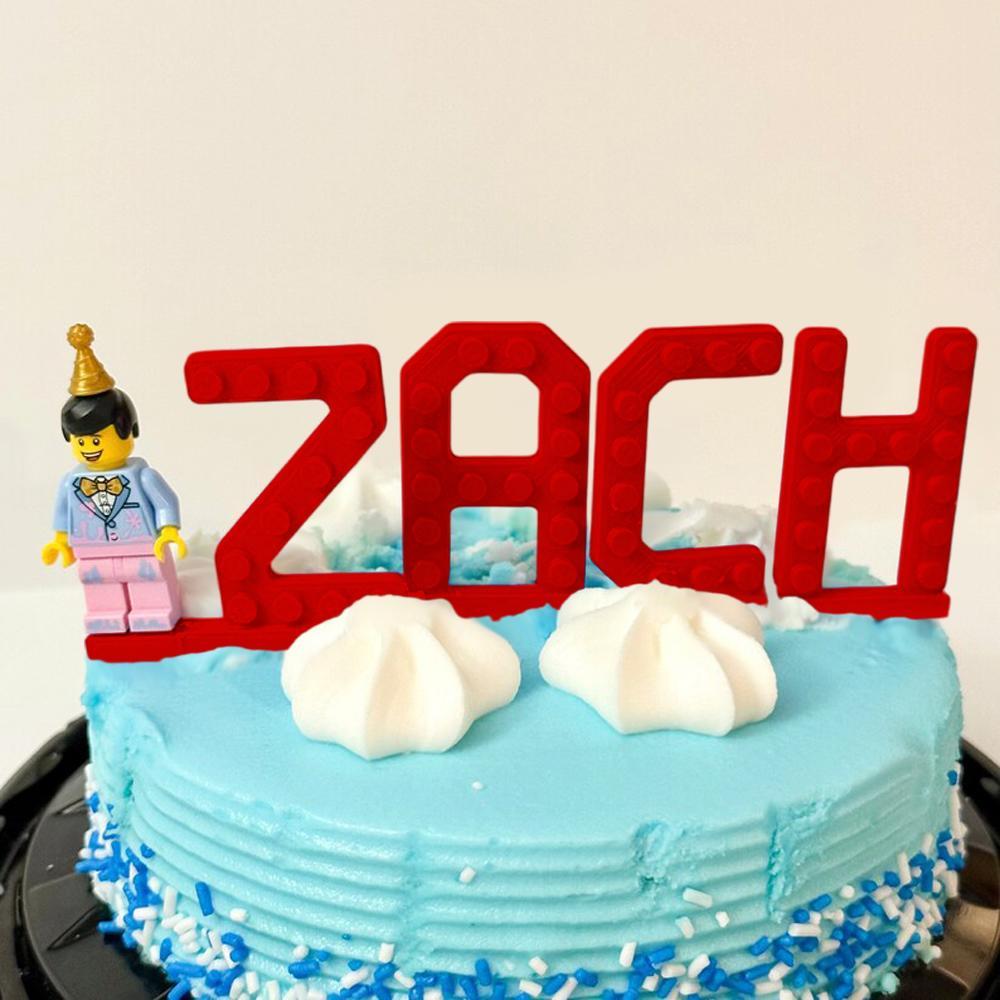 Custom Brick Birthday Topper Cake Set Custom Name Kid Birthday Cake Decor Minifigs not included