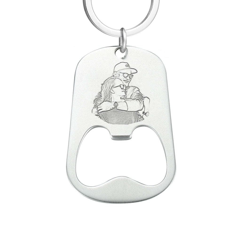 Custom Photo Engraved Keychain | Oktoberfest Beer Bottle Opener Gifts For Men
