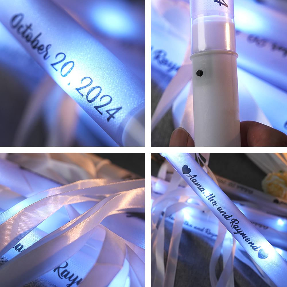 Personalized Light Up LED Stick Wedding Wands with Ribbon Lights Wedding Party Favor - - myphotowallet