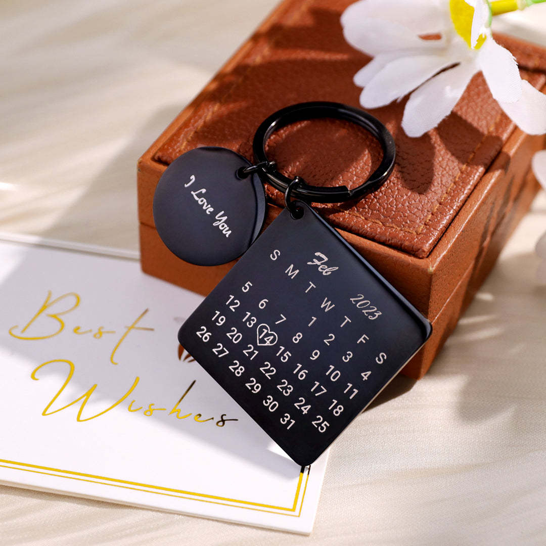 Personalised Calendar Keychain Date Keychain Anniversary Gifts - Black
