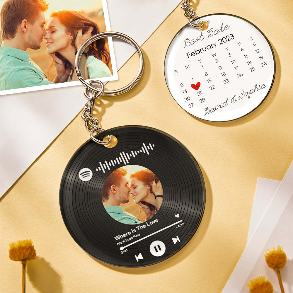 Custom Photo and Date Keychain Calendar Keychain Scannable Spotify Code Keychain Anniversary Gifts for Couple - Myphotowallet