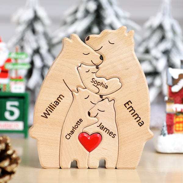 Custom Names Puzzle Wooden Bears Plaque Family Gifts Home Decor Gifts	 - myphotowallet