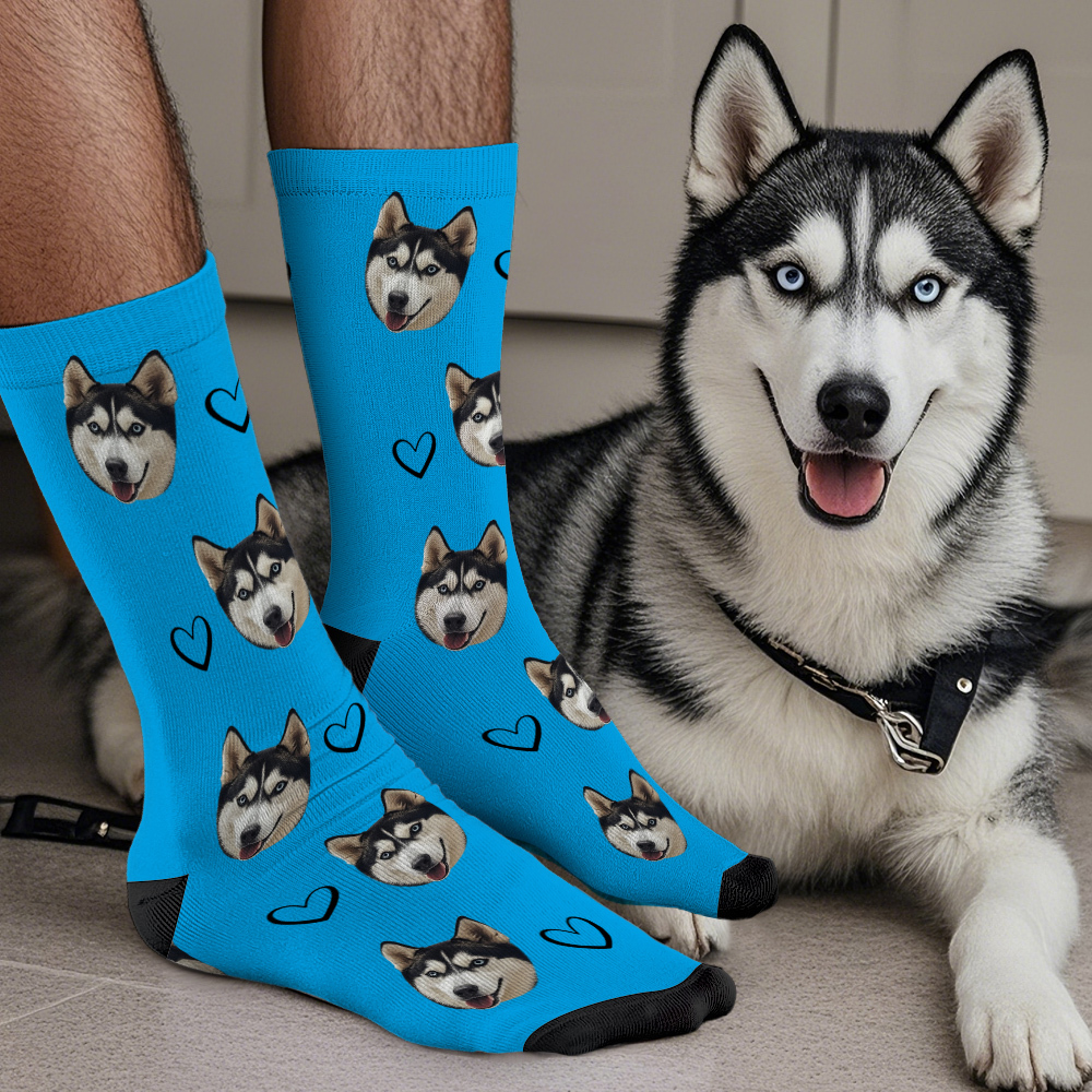 Custom Face Socks Add Pictures Cute Dog Photos Sock Gift for Pet Lover Christmas - 