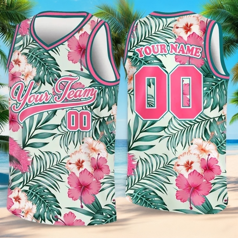 Custom 3D Pattern Tropical V Shape Hawaii Leaves Basketball Jersey With Name & Number - 