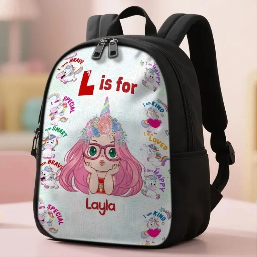 Personalized Backpack with Kid's Name DIY Cartoon Character School Bag 12inch Trendy Birthday Gift for Children, Toddlers & Preschool Boys and Girls - 