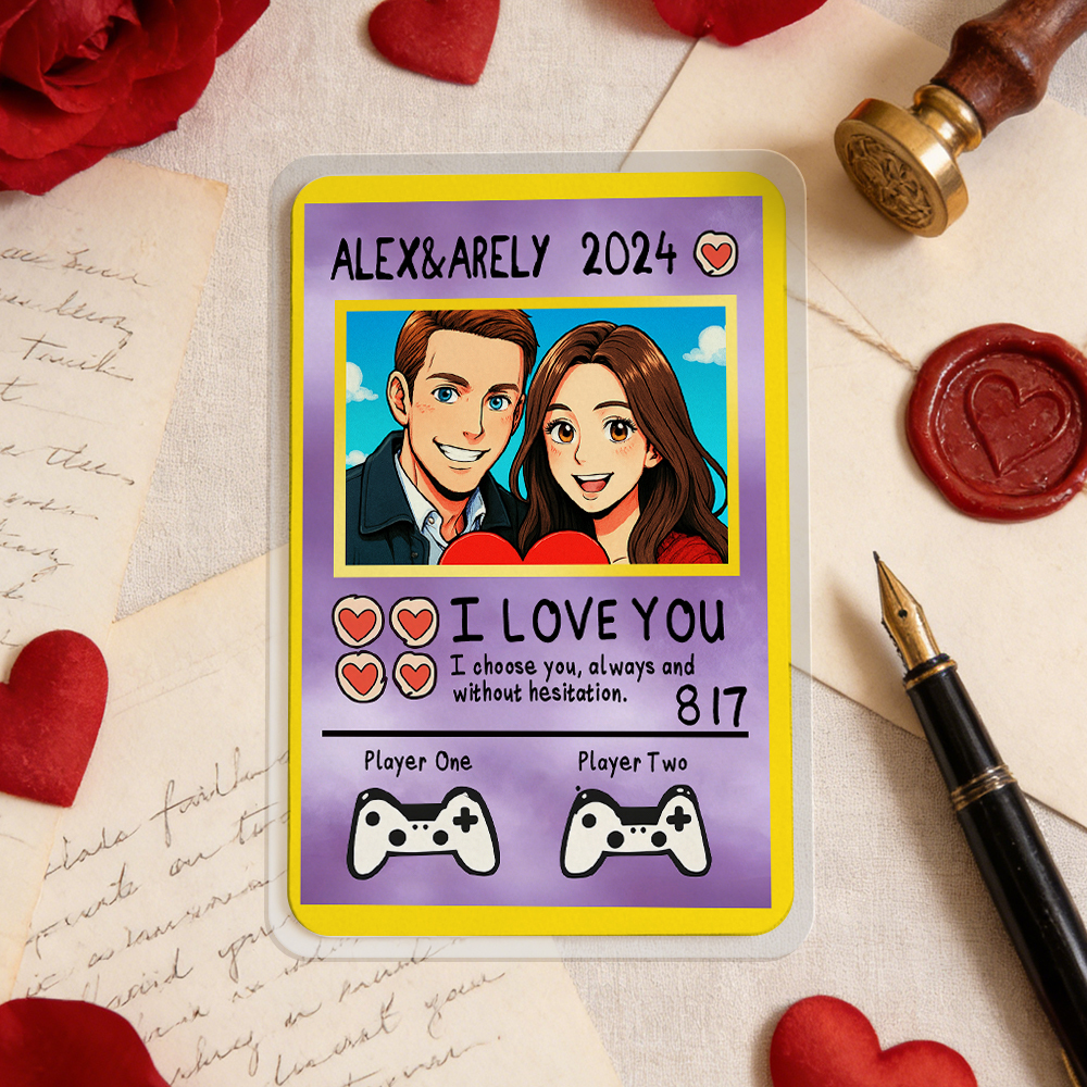 Personalized Valentine’s Day Power Couple Card, Custom Anniversary Card Couple Photo Anime Style, Best Valentine's Day Gift for Lover
