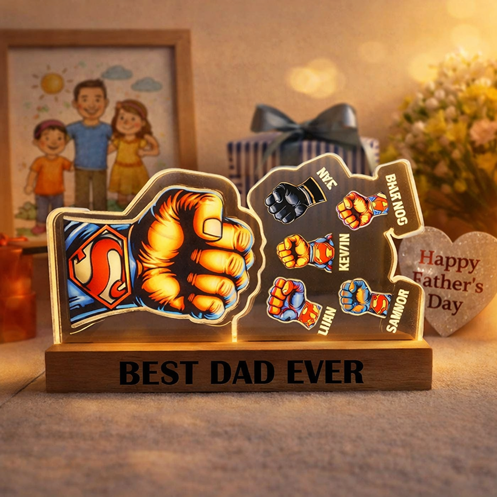 Custom 3D 15mm Thick Super Dad Fist Bump Best Dad Ever Lamp&Decor