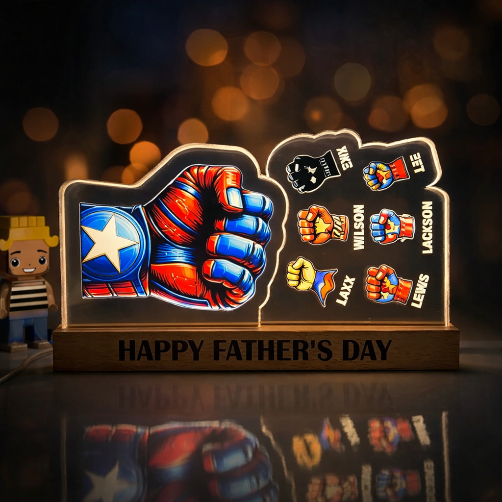 Custom 3D 15mm Thick Super Dad Fist Bump Best Dad Ever Lamp&Decor