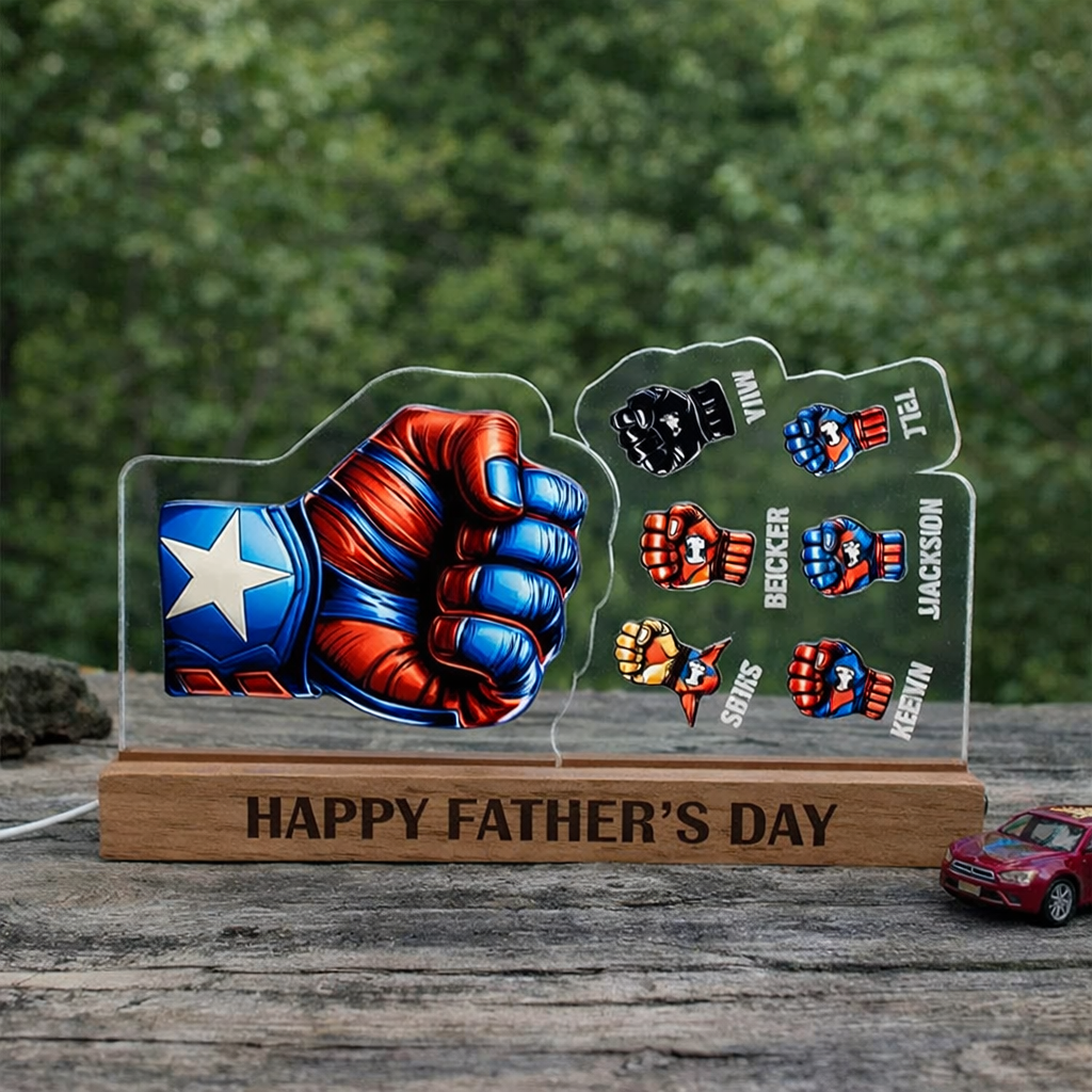 Custom 3D 15mm Thick Super Dad Fist Bump Best Dad Ever Lamp&Decor