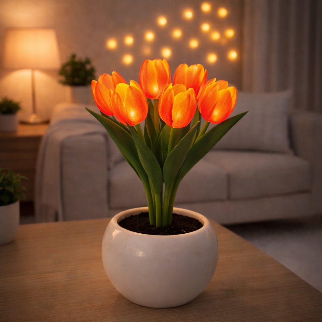 Contemporary Creative Tulip Flower Ceramic PU USB LED Table Lamp For Bedroom