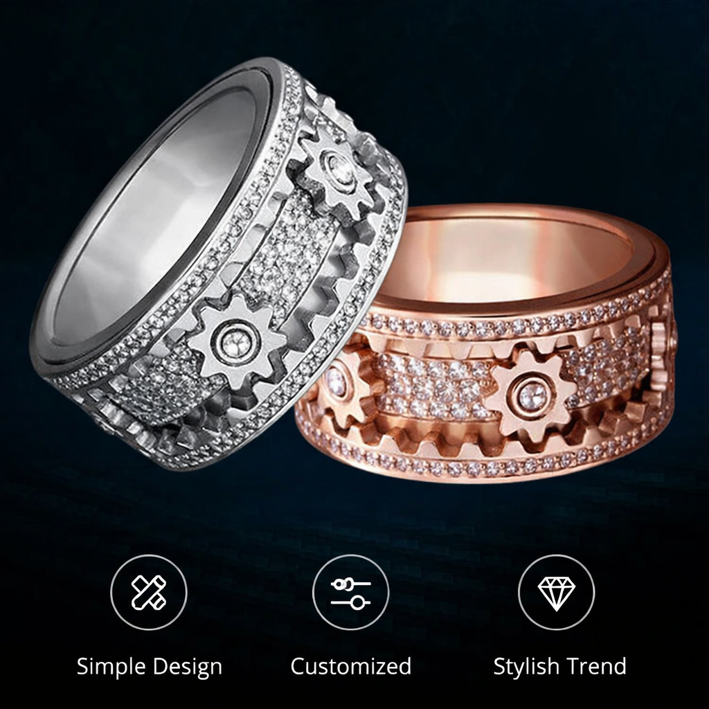 Rotating Gear Spinner Ring for Men & Women Stainless Steel Anxiety Relief