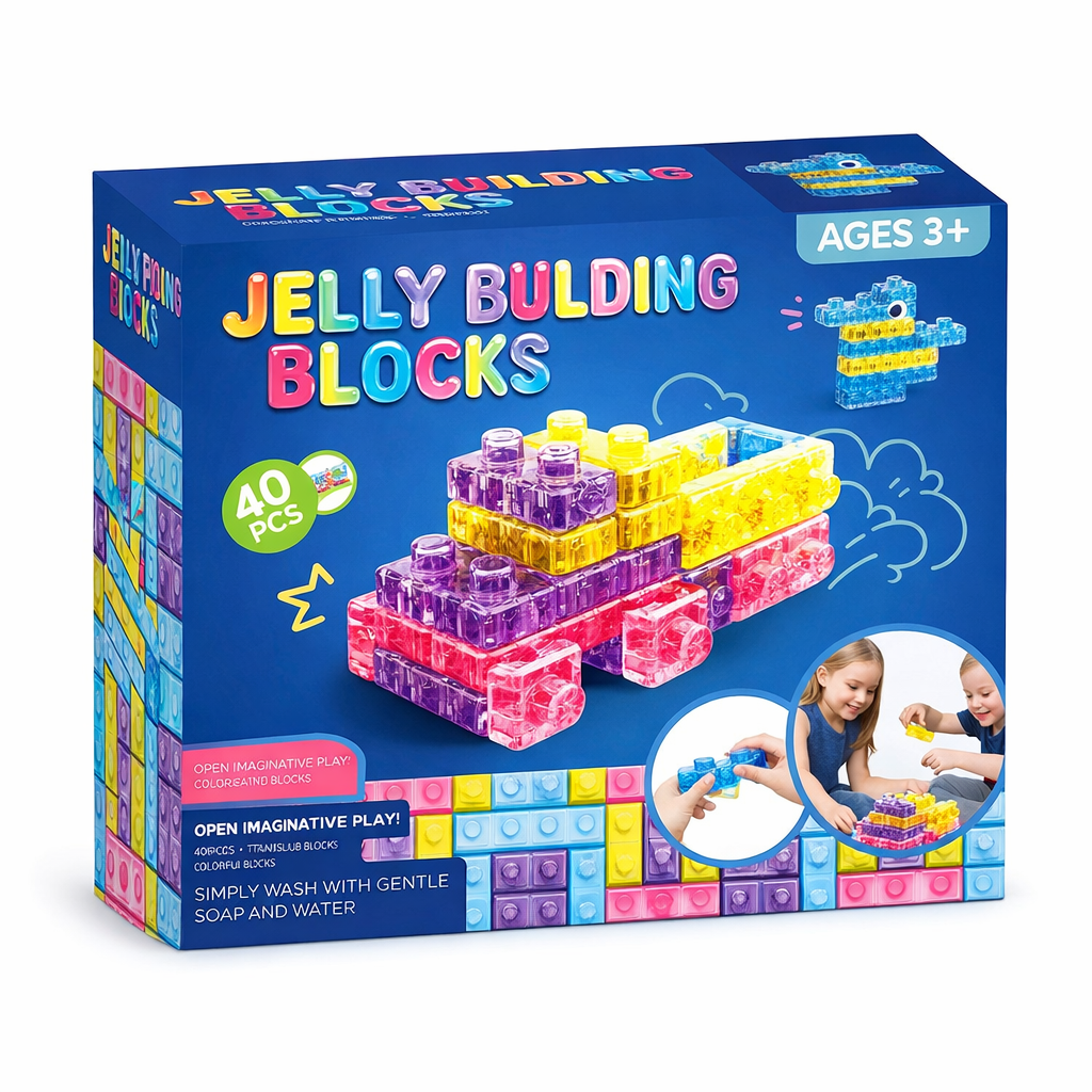 Jelly Building Blocks: 40-Piece Montessori Sensory Building Soft Toy Blocks