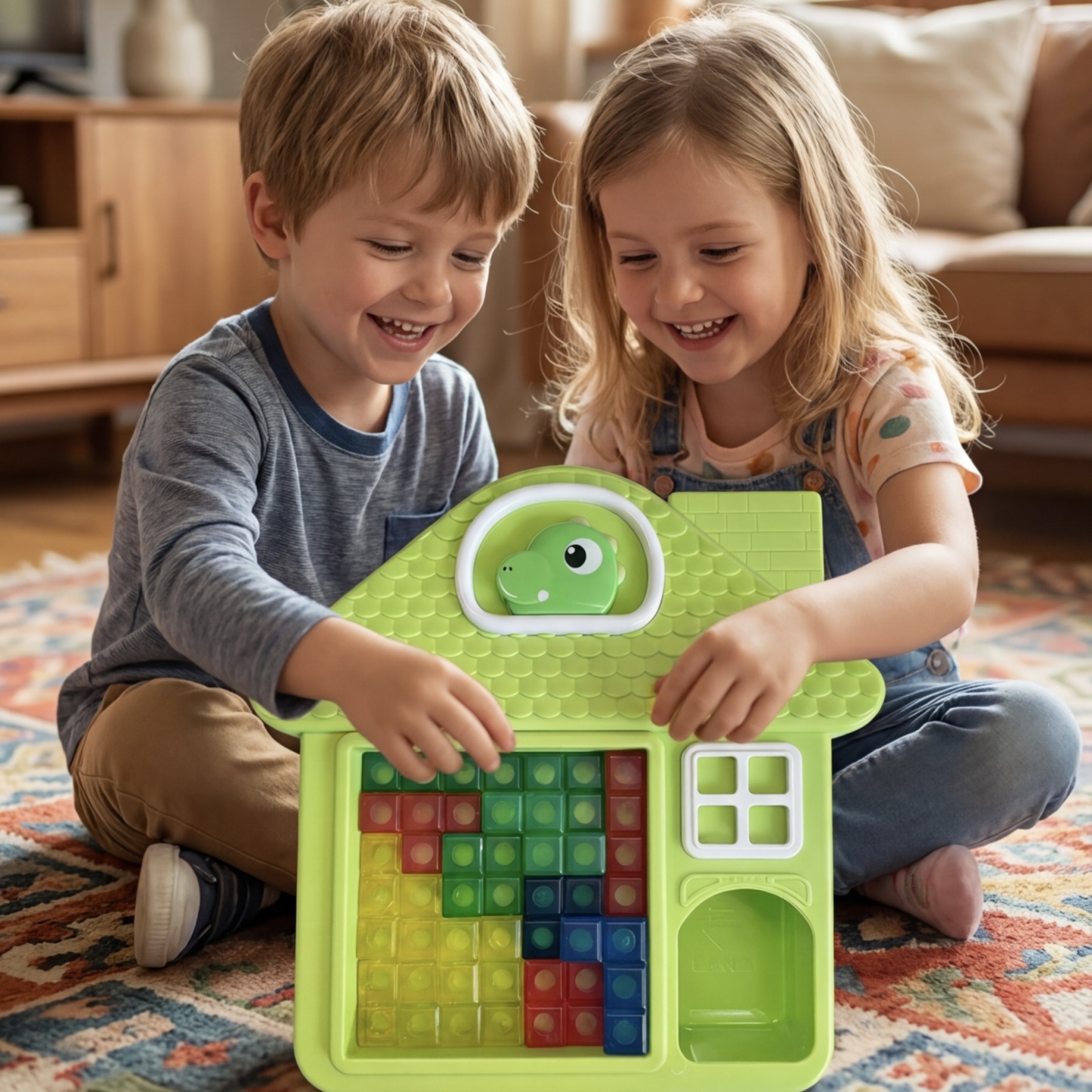 Dinosaur House Puzzle Sensory Toy, Soft Building Blocks Matching Game for Kids Learning & Fine Motor Skills