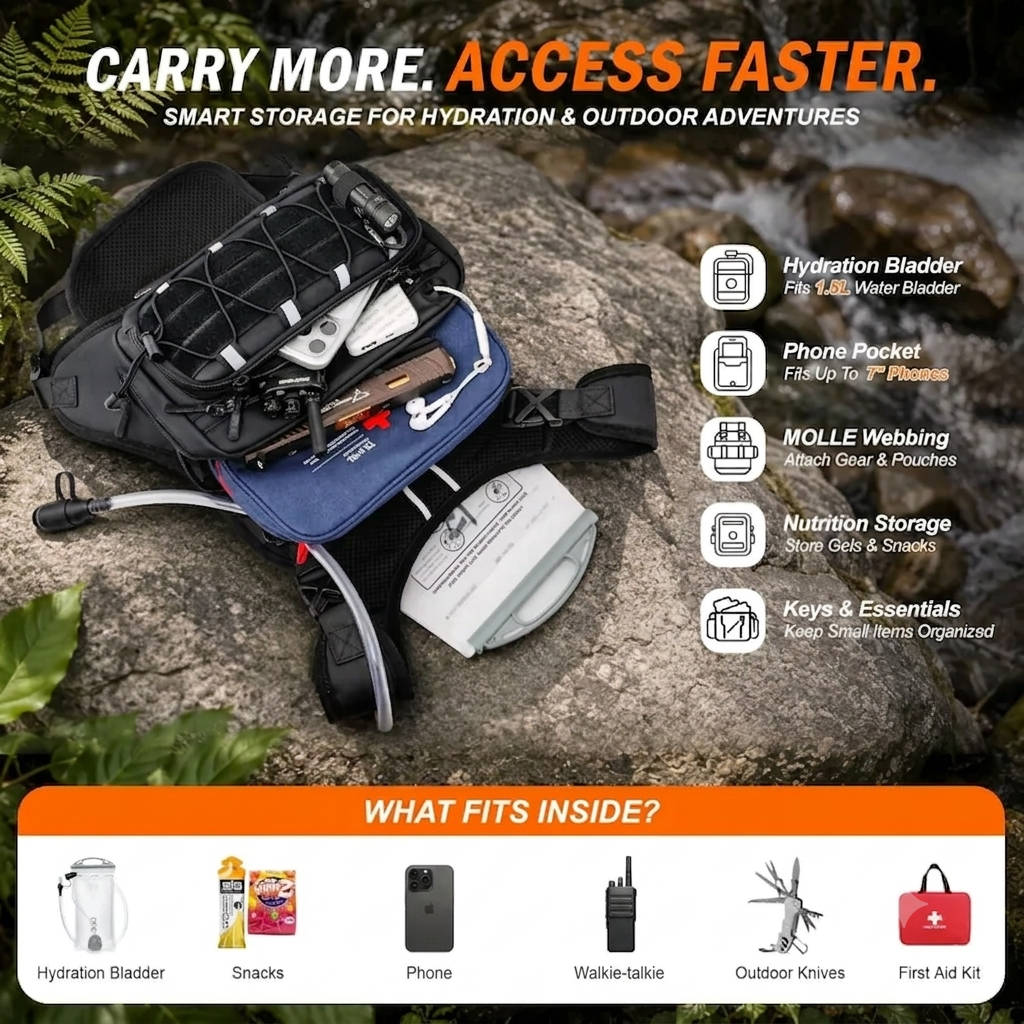 Running Vest for Men with 2L Water Bladder Tactical Hydration Backpack Adjustable Lightweight Chest Pack for Marathon Hunting Cycling