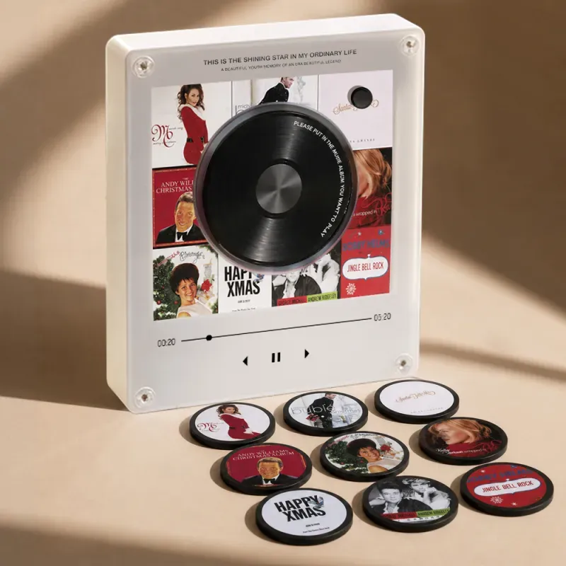Custom Christmas Mini Vinyl Player with 9 Exchangeable Discs - Vintage Holiday Music Box & Perfect Christmas Gift for Music Lovers