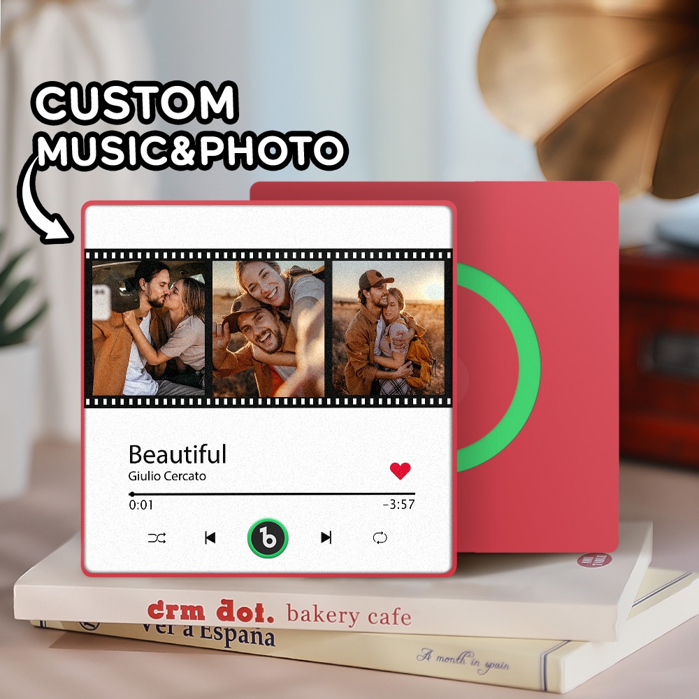 Custom Music Fridge Magnet New 4.0 Upgrade Film Style Colorful Frame Personalized 3 Photo Album Fridge Magnet Music Wall Photo Sticker Music Movement That Can Be Played Christmas Gift - 