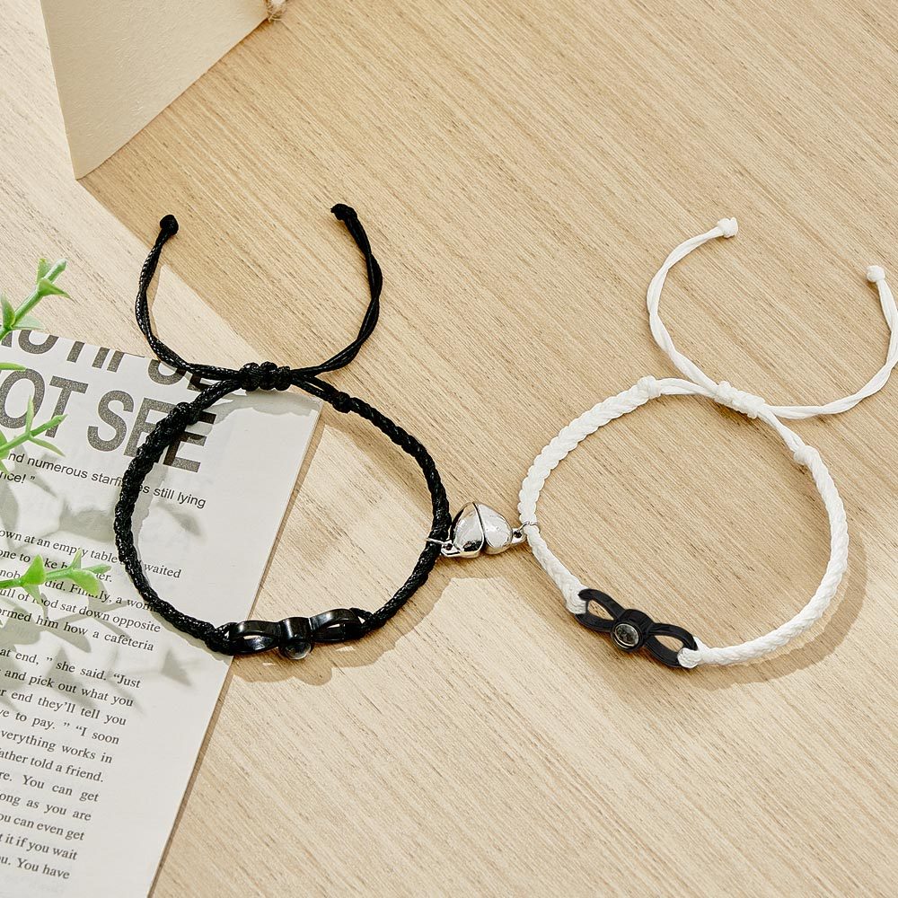 Custom Photo Projection Bracelet Woven Heart Magnetic Bracelet Gift for Couple - 
