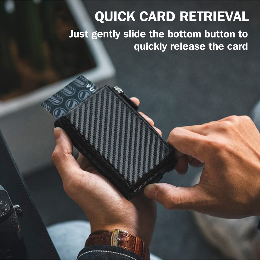 Zippered Change Pocket Genuine Leather Wallet & Pop-up RFID Blocking Ultra-thin Aluminum Card Case - Stylish and Secure Storage Solution