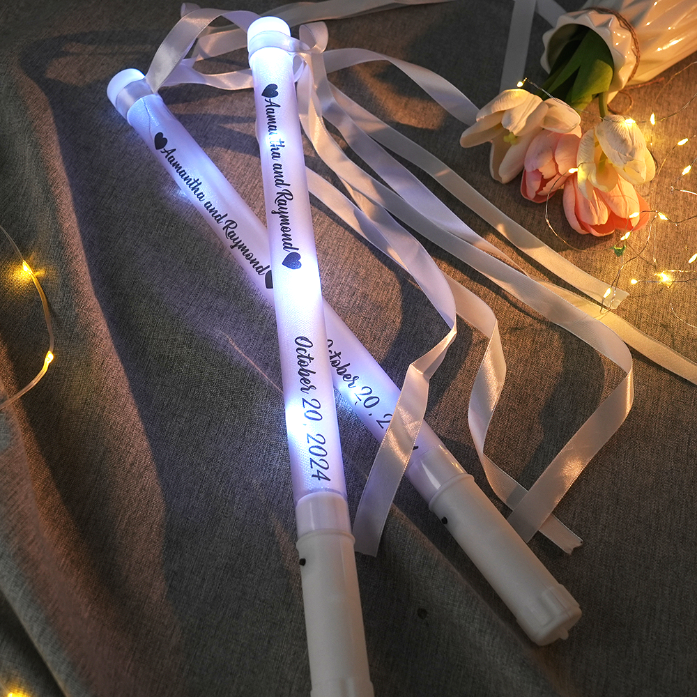 Personalized Light Up LED Stick Wedding Wands with Ribbon Lights Wedding Party Favor - - myphotowallet