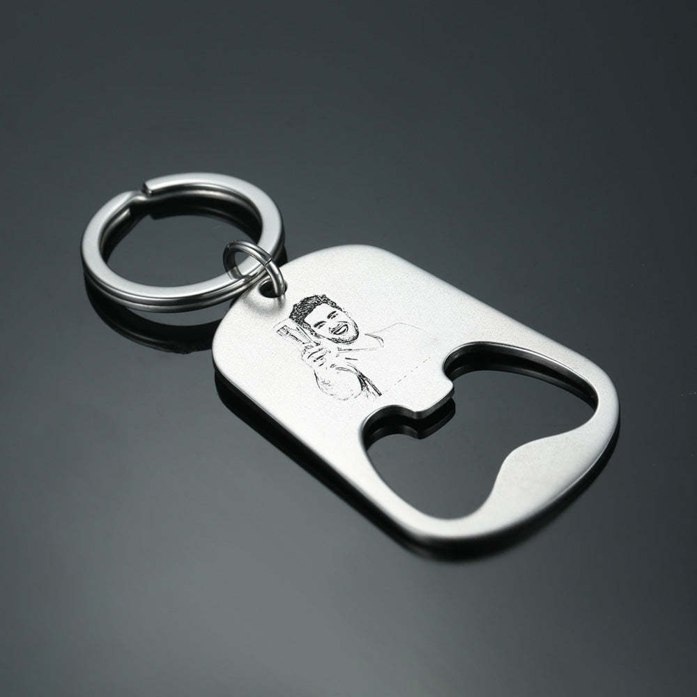 Custom Photo Engraved Keychain | Oktoberfest Beer Bottle Opener Gifts For Men