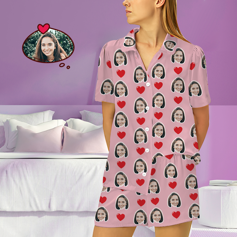 Customized Photo Short Sleeved Pajamas Home pajamas-Hearts - 
