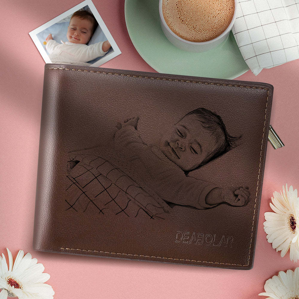 Gifts For Men Custom Photo Engraved Short Wallet For Him