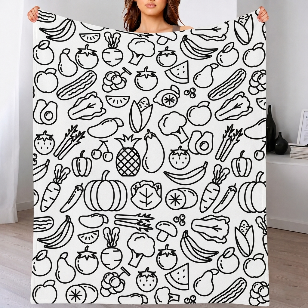 DIY Drawing Blanket with 24 Colors Markers Available, Doodle Your Own Food & Fruit Blankets, DIY Washable Blankets for Adults 商品缩略图