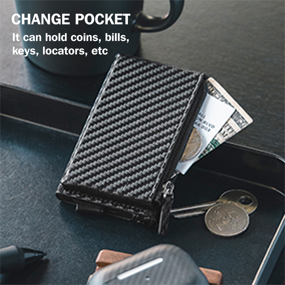 Zippered Change Pocket Genuine Leather Wallet & Pop-up RFID Blocking Ultra-thin Aluminum Card Case - Stylish and Secure Storage Solution