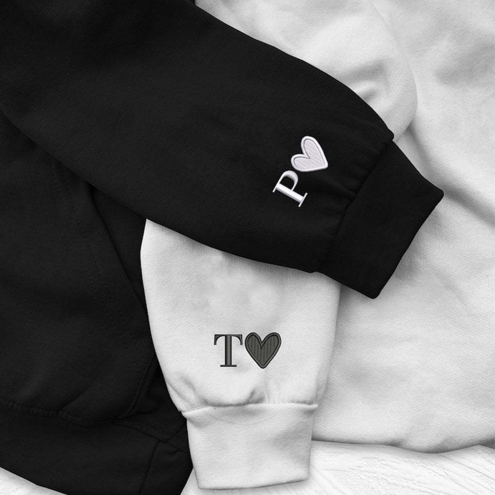 Custom Photo Embroidered Pocket Hoodie Text On Sleeve Colorful Couple Sweatshirt - 