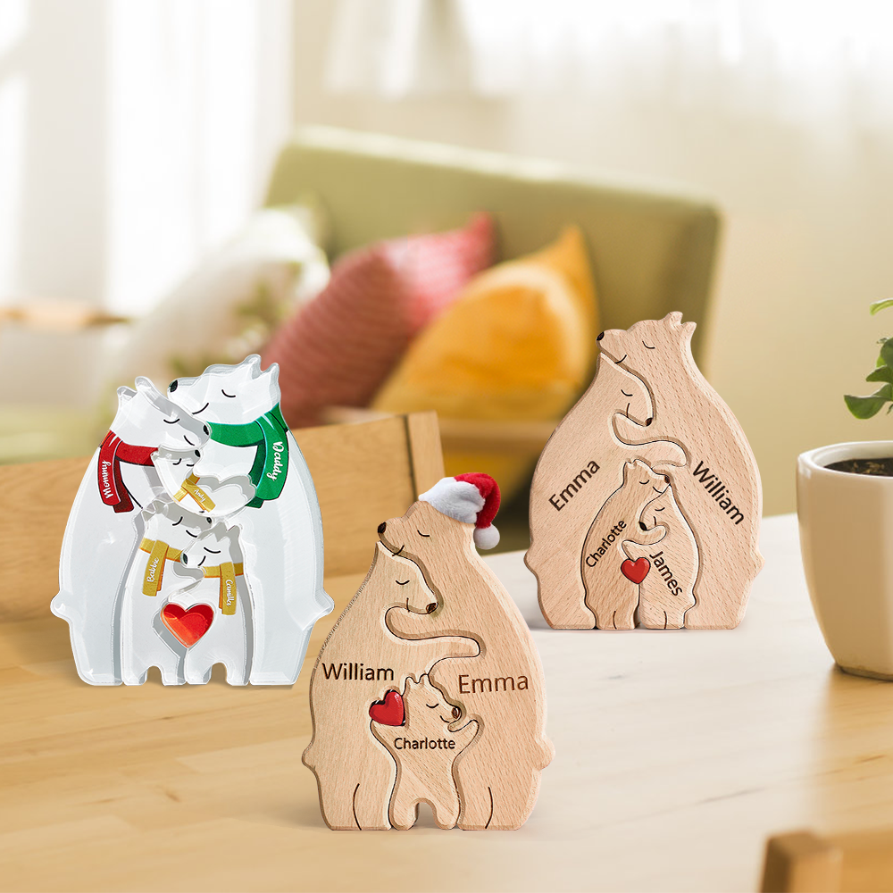 Custom Wooden Bears Family Customized Names Puzzle Home Decor - myphotowallet