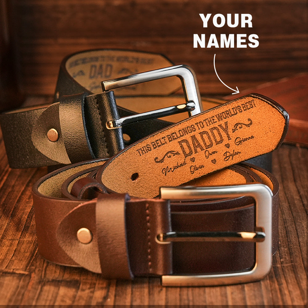 Custom Engraved Leather Belt Personalized Name Belt Gift For Dad