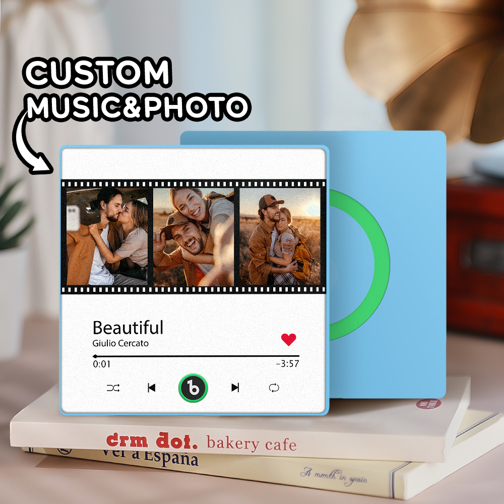 Custom Music Fridge Magnet New 4.0 Upgrade Film Style Colorful Frame Personalized 3 Photo Album Fridge Magnet Music Wall Photo Sticker Music Movement That Can Be Played Christmas Gift - 