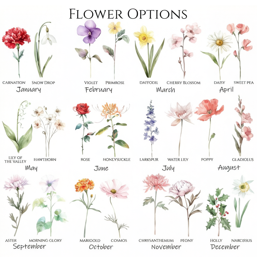 Family Birth Flower Bouquet | Gift for Mom Personalized Watercolor Birth Month Flower Print Mother's Day Gift
