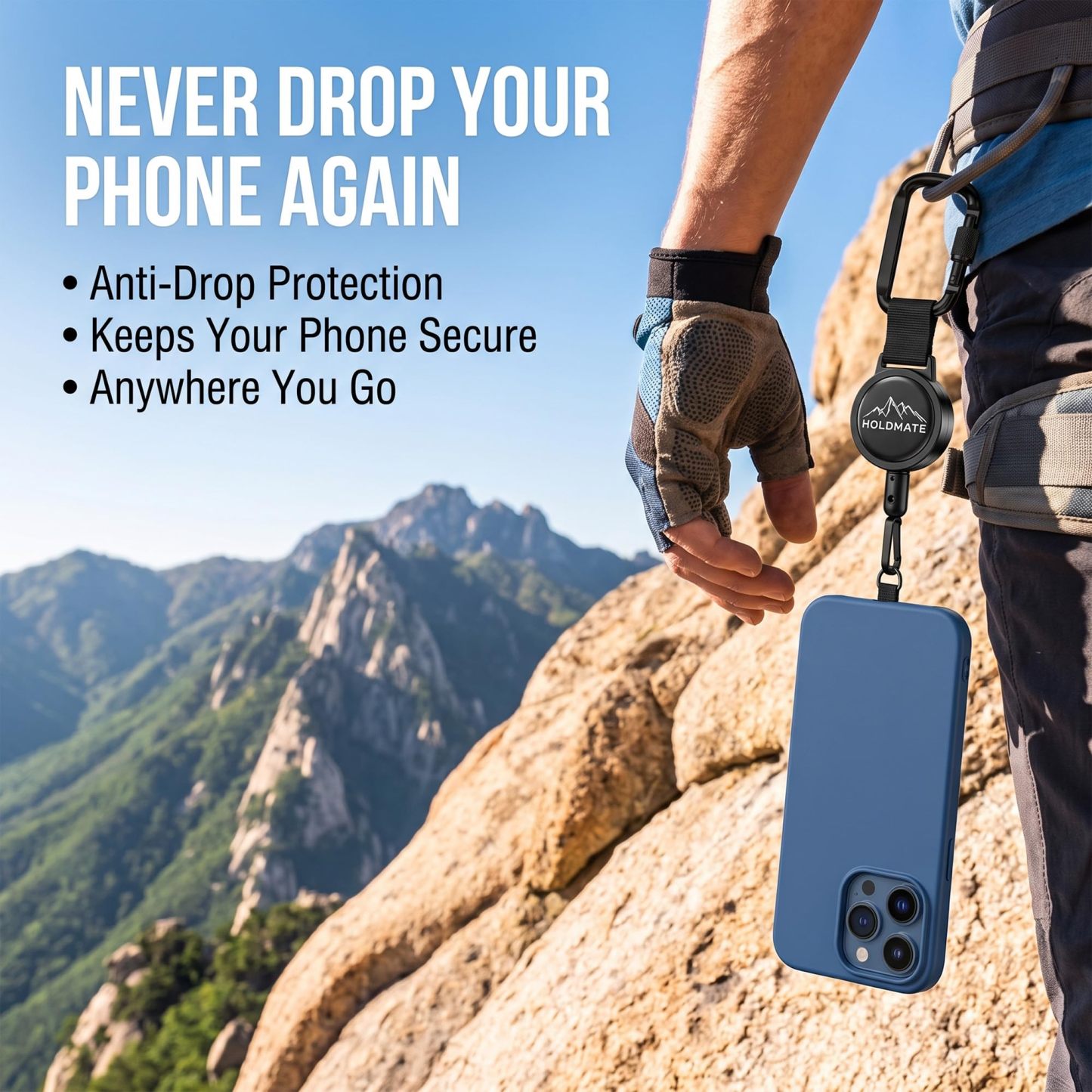 Retractable Phone Tether For Iphone & Smartphones | Anti-Drop Safety Lanyard, Locking Clip & 360° Swivel, Secure Holder For Skiing, Hiking, Cycling, Travel
