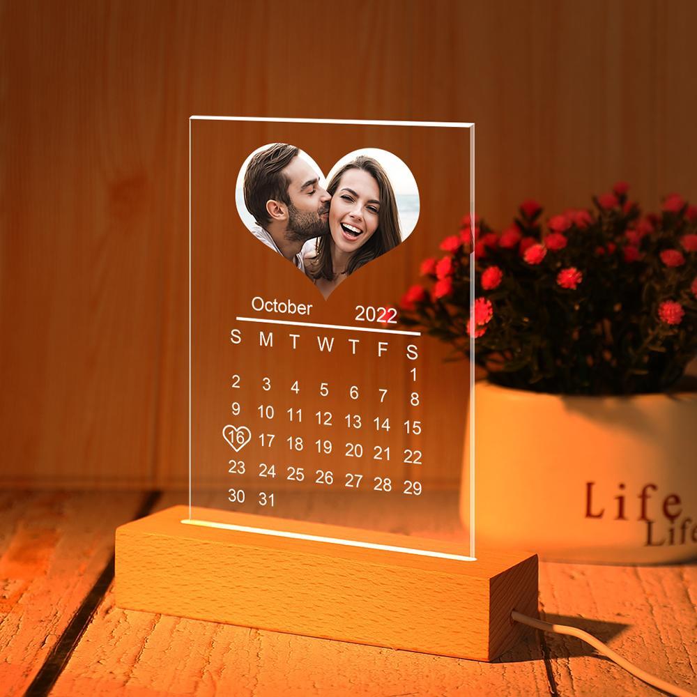 Custom Heart-Shape Photo Orange Night Light Custom Calendar Lamp Acrylic Lamp - Myphotowallet