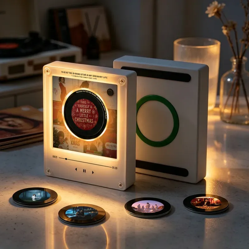 Custom Christmas Mini Vinyl Player with 9 Exchangeable Discs - Vintage Holiday Music Box & Perfect Christmas Gift for Music Lovers