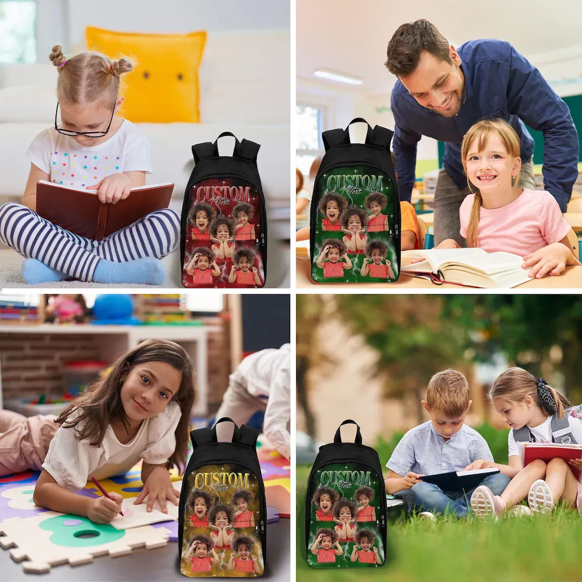 Back To School Photo Vintage Backpack Gift For Kids, Personalized Birthday Gift For Boys Girls, Custom School Bags For Children & Toddlers -