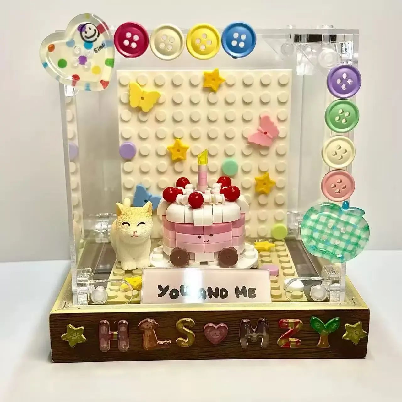 Personalized Birthday Memory Brick Display DIY Kit | Custom Photo Keepsake with Cake & Name