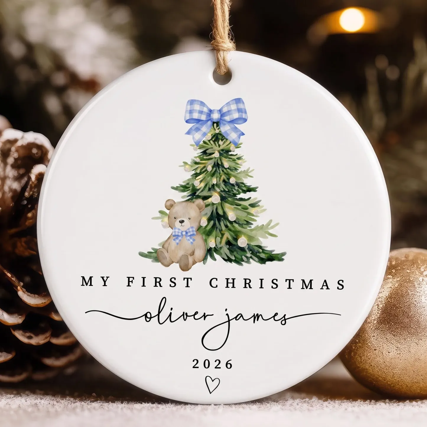Personalized Baby's First Christmas Ornament, Custom Name & Year Ceramic Keepsake, Christmas Tree Decoration Gift for Baby Boy & Girl