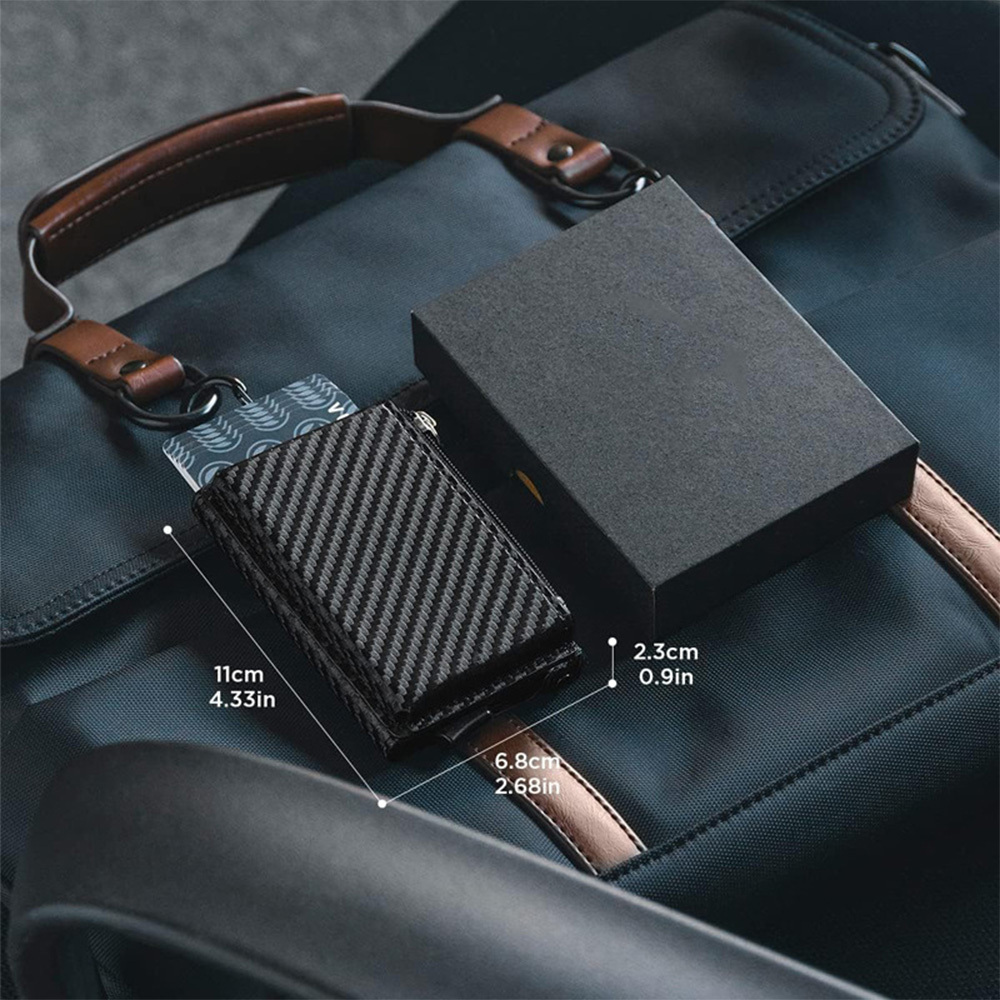 Zippered Change Pocket Genuine Leather Wallet & Pop-up RFID Blocking Ultra-thin Aluminum Card Case - Stylish and Secure Storage Solution