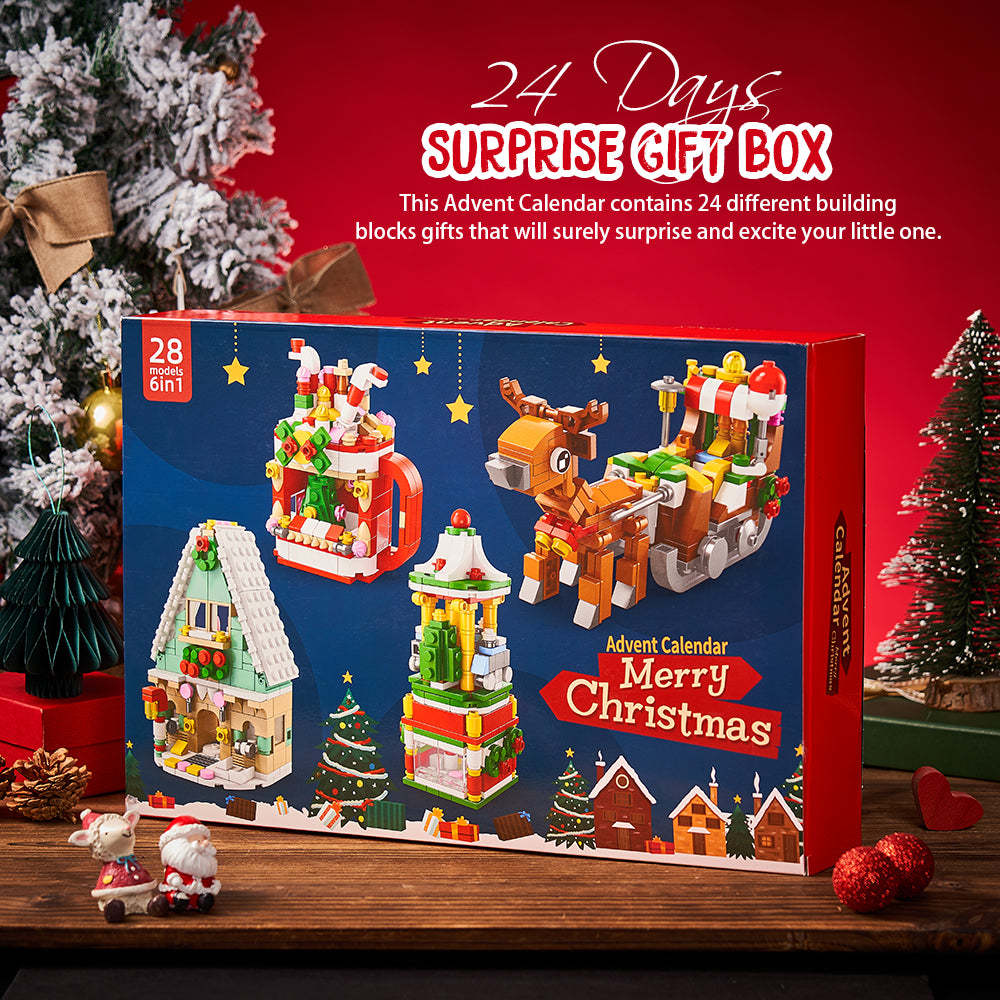 Christmas Sleigh Brick Figures Blind Box  Christmas Brick Figures  Surprise Blind Box  24 Calendar Countdown Gift Box - 