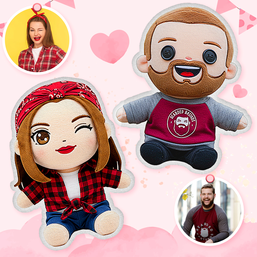 Custom Photo Plush Doll Pillow Personalized Cartoon Mini Me Plush Pillow Gift for CoupleValentine's Day