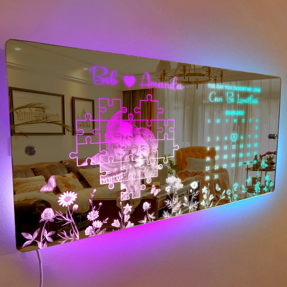 Custom Photo Mirror Light Customized Date Memorial Gifts