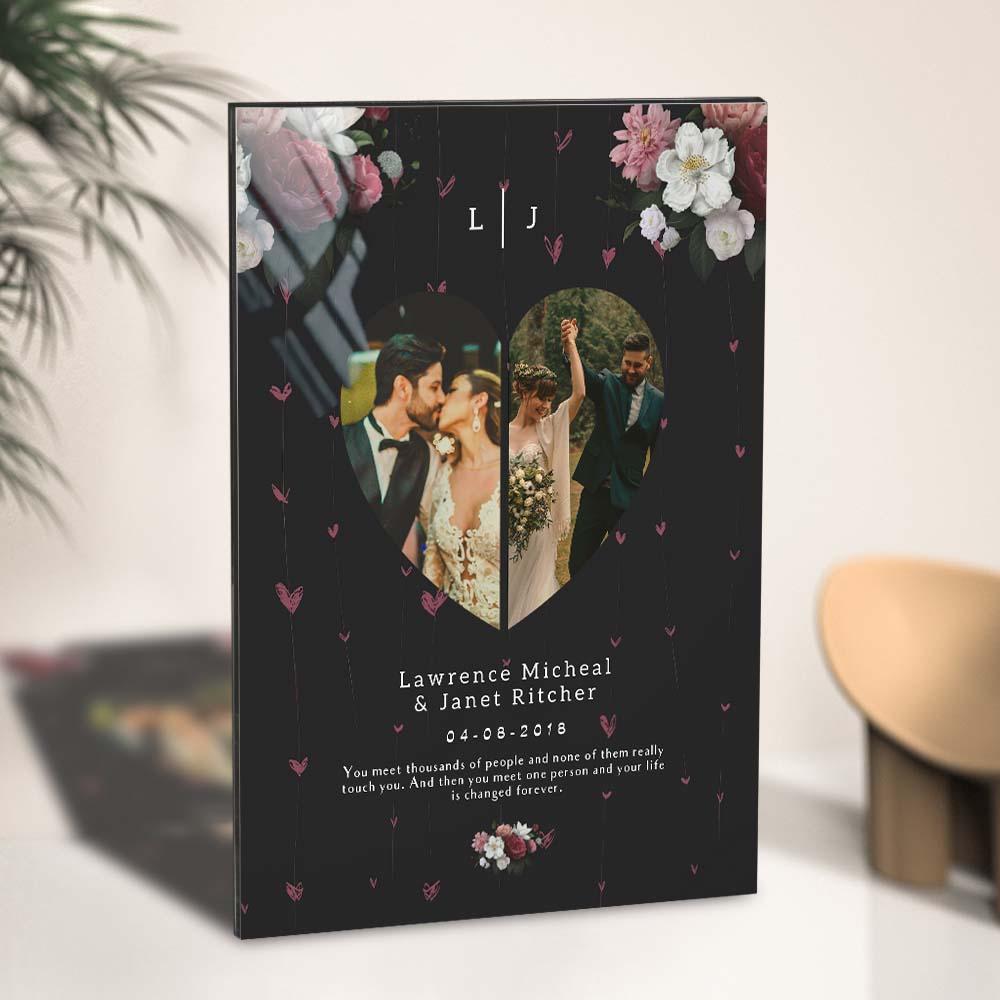 Black Floral Custom Photo Collage gift for Couples Plaque - Myphotowallet