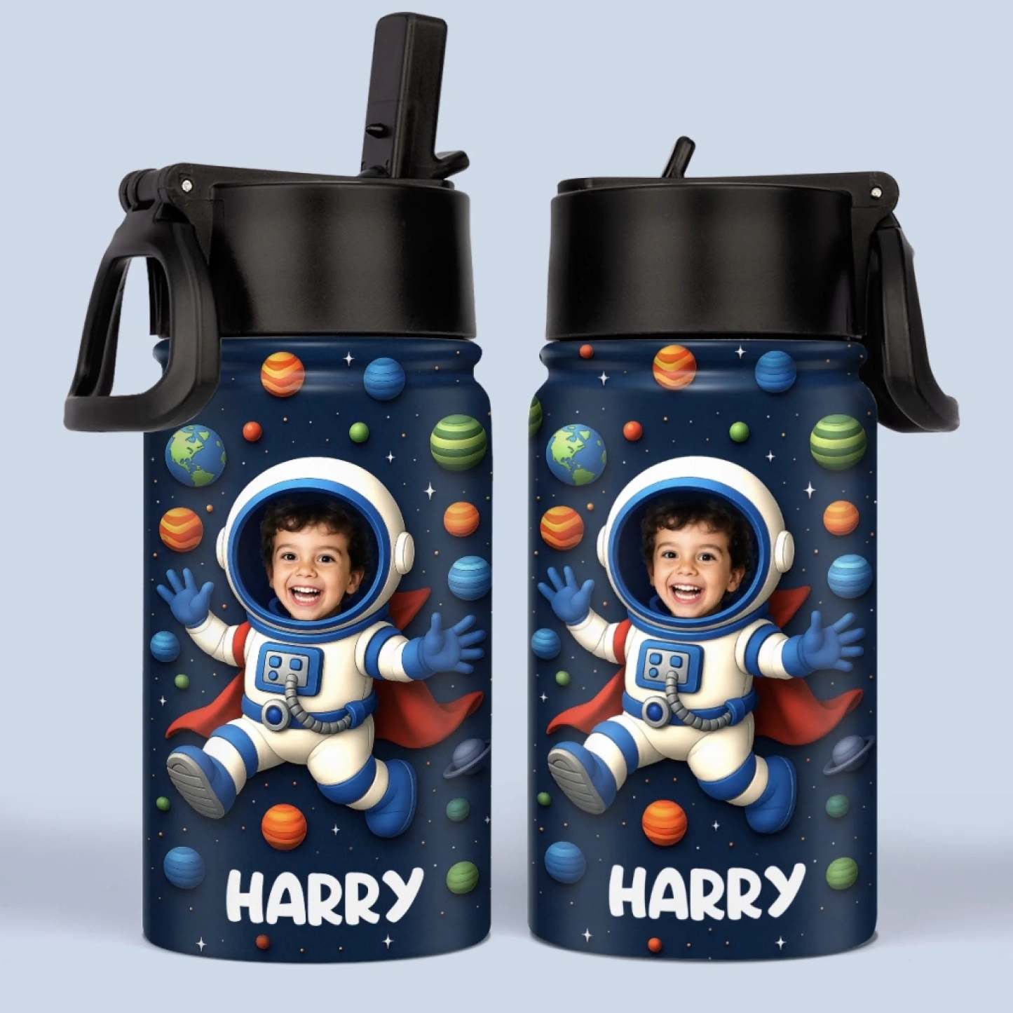 Custom Photo 3D Inflated Effect Printed Kids Water Bottle - Personalized Back To School Gifts For Kids