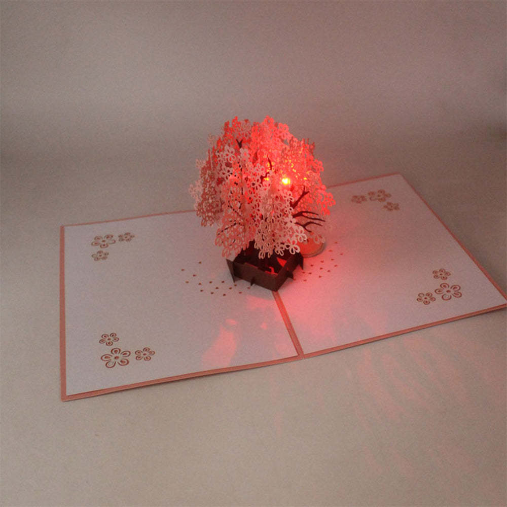 Birthday Music Romantic Sakura 3D Pop Up Cards Led Light Pop Up Greeting Card
