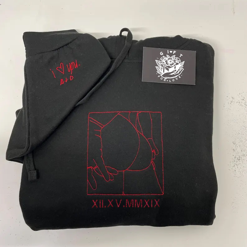 Custom Embroidered Sweatshirt – Personalized Sexy Portrait & Roman Numerals for Him