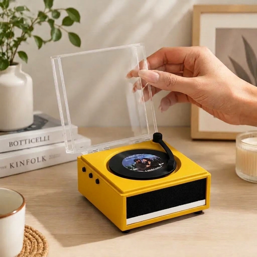 Personalized Mini Vinyl Music Player That Really Plays Music | Each Vinyl Can Play a Different Full Song, Custom Photo Album Cover & Music Box Cover, Father's Day Gift for Daddy - 